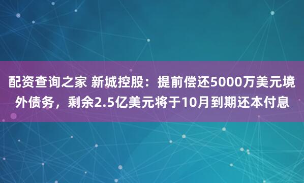 配资查询之家 新城控股：提前偿还5000万美元境外债务，剩余2.5亿美元将于10月到期还本付息